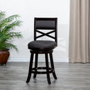 24" Counter Height X-Back Swivel Stool, Espresso Finish, Charcoal Fabric Seat