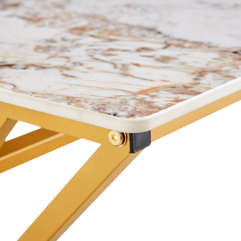 A modern minimalist style marble patterned coffee table with golden metal legs. Computer desk. Game table. Tea table. CT-XX
