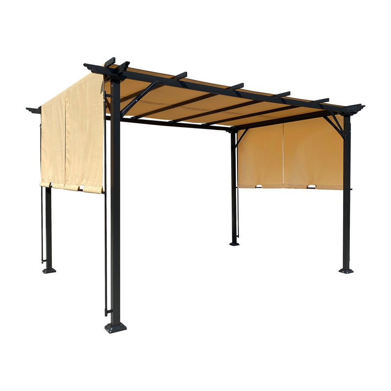 9.5 x 12 Ft Outdoor Pergola Patio Gazebo,Retractable Shade Canopy,Steel Frame Grape Gazebo,Sunshelter Pergola for Gardens,Terraces,Backyard-Khaki