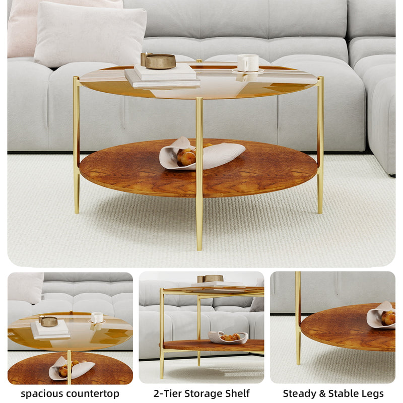 Luxurious Round Coffee Table with Gold-Tinted Tempered Glass Top, photo 7 of 10