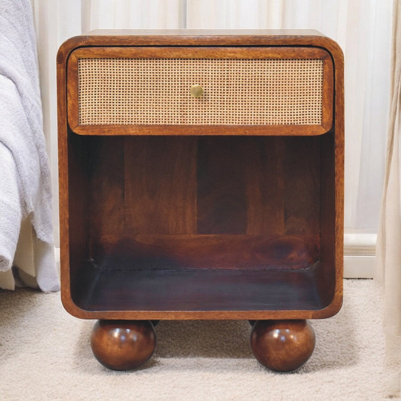 Walker Edison | Rattan Curved Solid Wood Nightstand