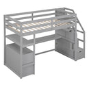 Loft Bed With Desk, Shelves, 2 Drawers, Storage Staircase