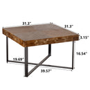 31.3"Modern Retro Splicing Square Coffee Table, Fir Wood Table Top with Cross Legs Metal Base (Set of 2 pcs)