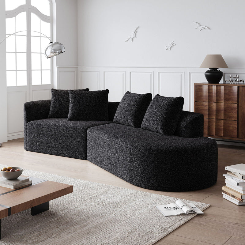 Upholstered Oversized Sectional Sofa, 4 Seater Extra Deep & Wide Curved Cloud Couch With 4 Throw Pillows For Living Room - Black, photo 10 of 23
