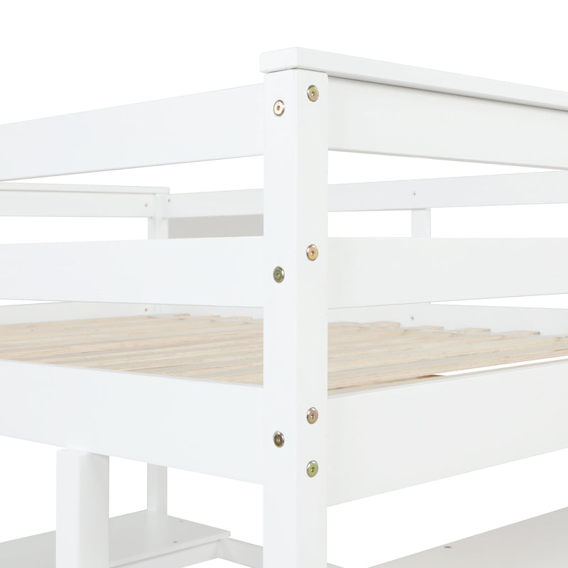 Loft Bed Full with desk,ladder,shelves, White
