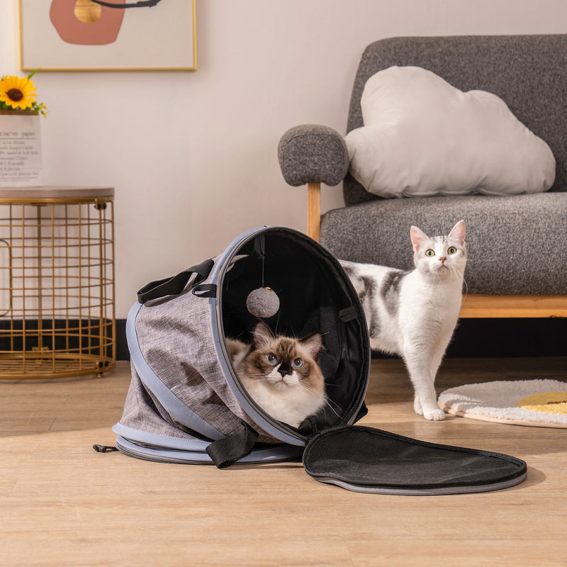 3 in 1 Cat Bed, Foldable Tunnel Pet Travel Carrier Bag Toy Cat Bed with Plush Balls for Indoor Cats Puppy