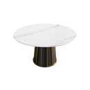 53.15" Modern Artificial Stone Round Panel Metal Iron Base Dining Table, Can Accommodate 6 People, (Not Including Chairs) - White / Black by HouseOfZazla