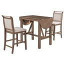 3-Piece Wood Counter Height Drop Leaf Dining Table Set with 2 Upholstered Dining Chairs for Small Place, Brown