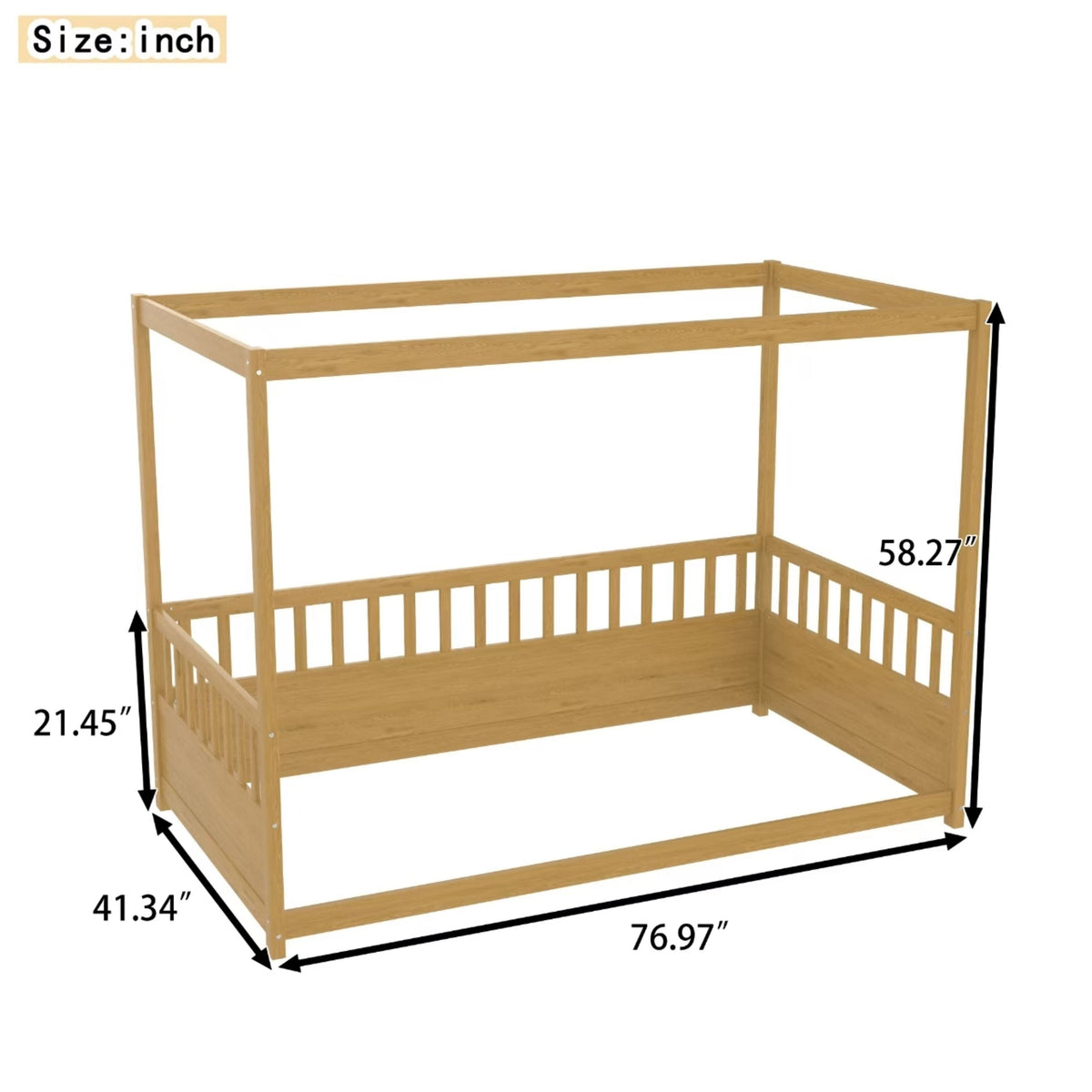 Twin Size Canopy Bed Frame with Guardrails for Kids, photo 5 of 9
