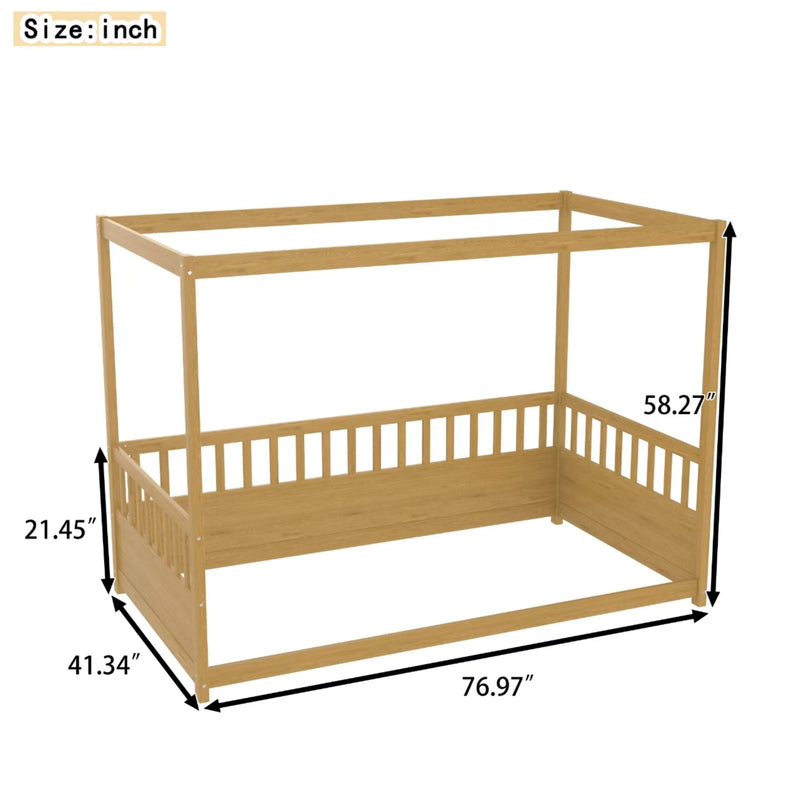 Twin Size Canopy Bed Frame with Guardrails for Kids, photo 5 of 9
