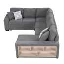 U-Shaped Sectional Sofa Pull-Out Sofa Bed With Two USB Ports, A Storage Chaise Lounge And Four Back Pillows For Living Room by HouseOfZazla