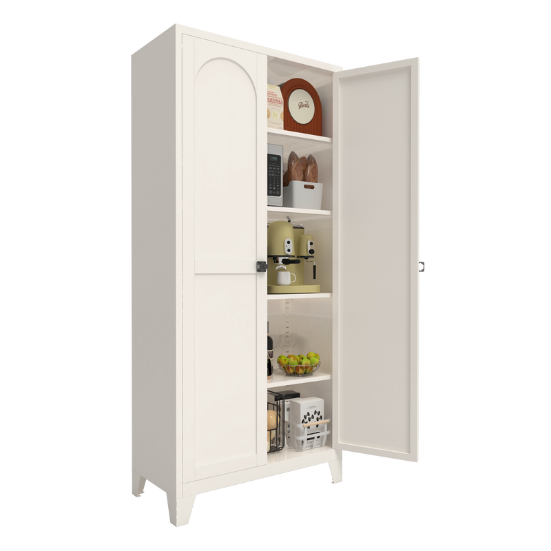71'' 2 Shapely Door Cabinet With Lock, Metal Storage Cabinet with Doors and Adjustable Shelves, for Kitchen, Bedroom, Living Room(Beige)