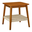 Mid - Century Square Side Table With Woven Shelf - Walnut by HouseOfZazla
