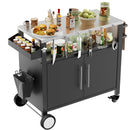 Outdoor Grill Cart With Storage, Rolling Bar Cart With Hooks And Spice Rack Stainless Steel by HouseOfZazla