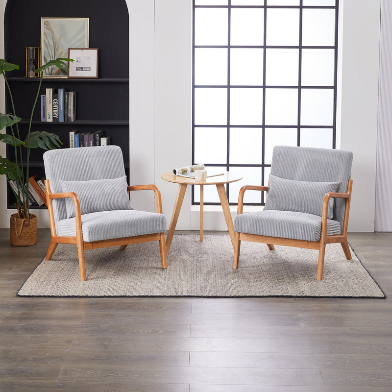 Mid-Century Modern Accent Chair, Arm Chair Living Room Chairs with Pillow Upholstered Reading Chair with Solid Wood Frame &  Living Room Bedroom Balcony (Antique Dark Grey)