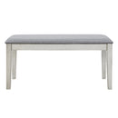 6-Piece Retro 59"L Rectangular Dining Table Set, Table with Unique Legs and 4 Upholstered Chairs & 1 Bench for Dining Room and Kitchen (White)