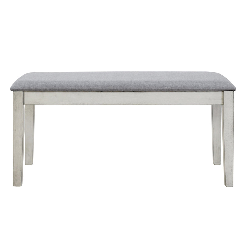 6-Piece Retro 59"L Rectangular Dining Table Set, Table with Unique Legs and 4 Upholstered Chairs & 1 Bench for Dining Room and Kitchen (White)