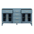 6-drawer and 2-Cabinet Retro Sideboard with Extra Large Storage Space, with Gold Handles and Solid Wood Legs, for Kitchen and Living Room (Antique Blue)