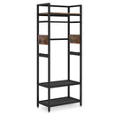 Rack With Hanging Rod, 4 Hooks, Heavy Duty Freestanding Closet Organizer - Brown / Black by HouseOfZazla