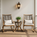 Set of 2 Iron Rocking Chairs with Maple Finish & Concrete-Acacia Side Table