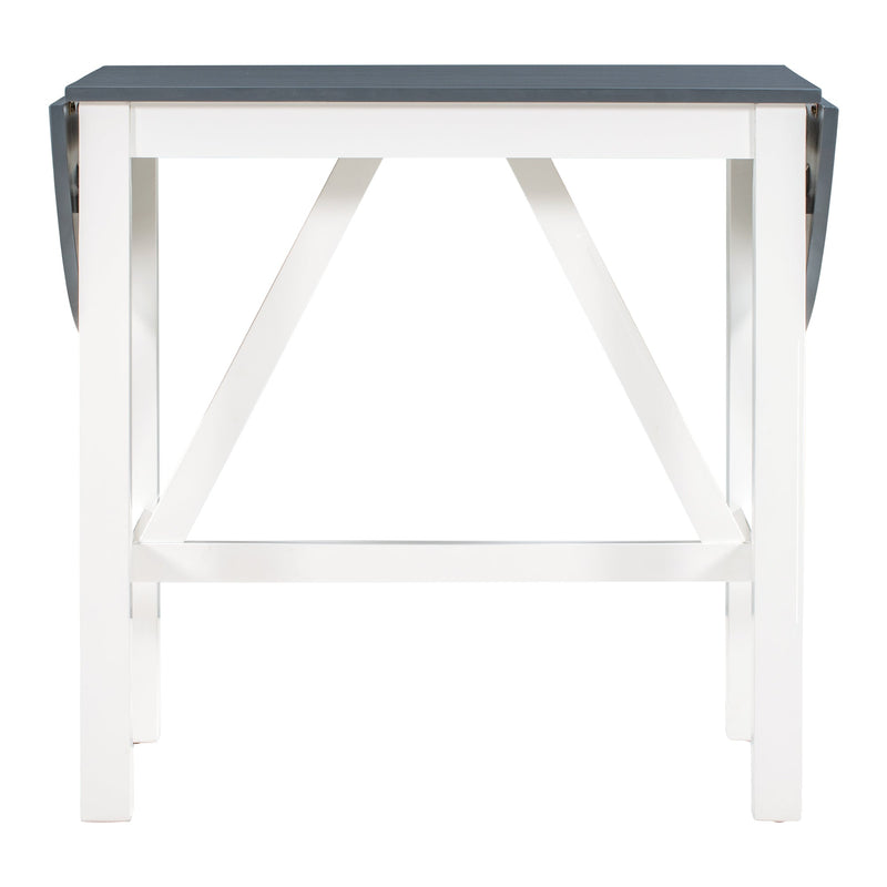 3-Piece Wood Counter Height Drop Leaf Dining Table Set with 2 Upholstered Dining Chairs for Small Place, White+Gray