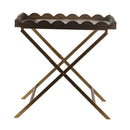 23.5x15.5x24 Brown MDF Tray Table with White Swan Motif and Iron Base by HouseOfZazla