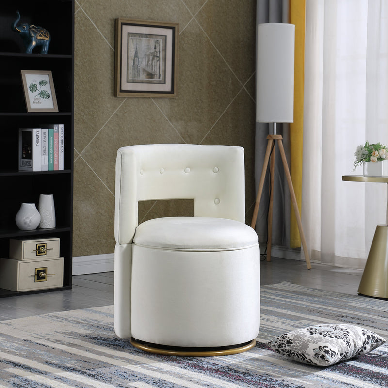 360 degree Swivel Accent Chair with Storage Function, Velvet Curved Chair with Gold Metal Base for Living Room, Nursery, Bedroom