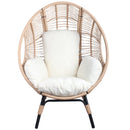 2 Pieces Patio PE Wicker Egg Chair Model 2 with Natural Color Rattan Beige Cushion