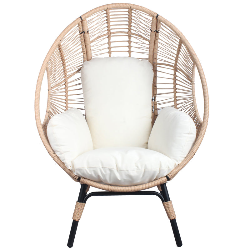 2 Pieces Patio PE Wicker Egg Chair Model 2 with Natural Color Rattan Beige Cushion