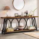 Extra Long Console Table With 2 Tier Storage Shelves For Living Entryway - Brown / Black by HouseOfZazla