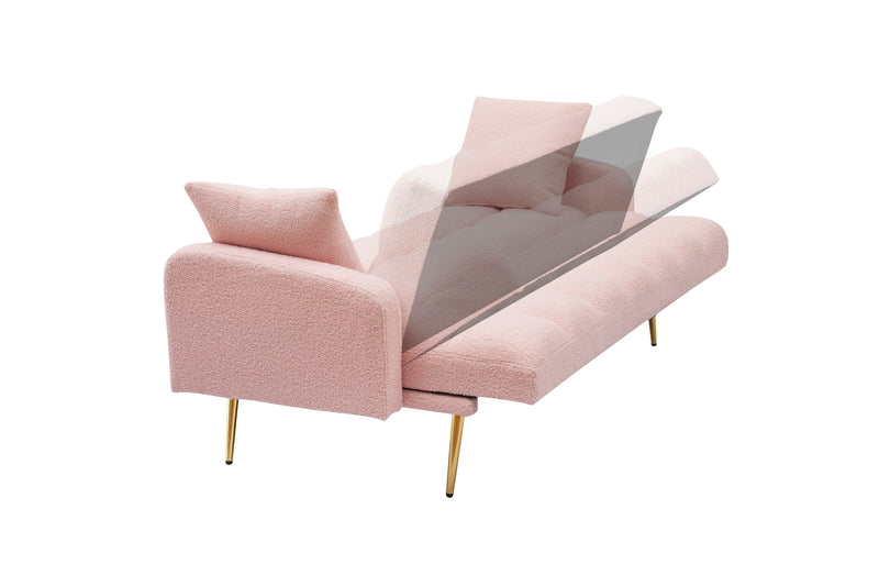 69 Inch Sofa Bed Pink with Adjustable Teddy Sofa for Small Space Living Room and Bedroom