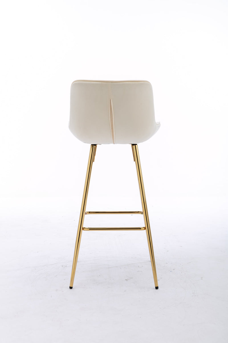 30 inch Set of 2 Bar Stools, with Chrome Footrest Velvet Fabric Counter Stool Golden Leg Simple High Bar Stool, CREAM