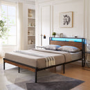 Metal Platform Bed Frame With Wooden Headboard And Footboard With USB Liner, LED Lights, No Box Spring Needed, Large Under Bed Storage by HouseOfZazla