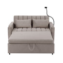 55.9" Convertible Sofa Bed Loveseat Sofa with Three USB Ports, Two Side Pockets, Two Cup Holders and 360Swivel Phone Holder for Living Room, Light Grey