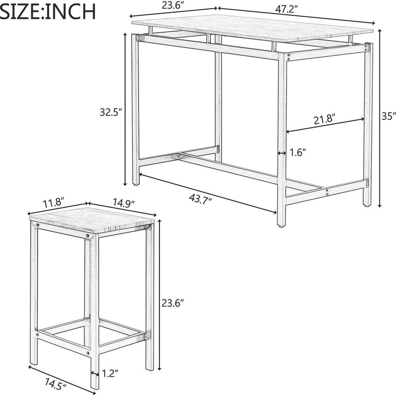 5-Piece Compact Bar Table Set with Table and Stools - Modern Industrial Design, Space-Saving Furniture for Dining Room and Breakfast Nook (Dark Brown)