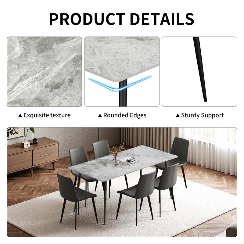 Dining Table with Sintered Stone Tabletop and Metal Legs, 63' Rectangular Modern Kitchen & Dining Room Table