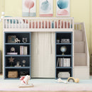 Full Size Loft Bed With 2 Four Layer Storage Cabinets And Curtain With Built In Staircase And Privacy Curtain - White by Unique Piece Furniture