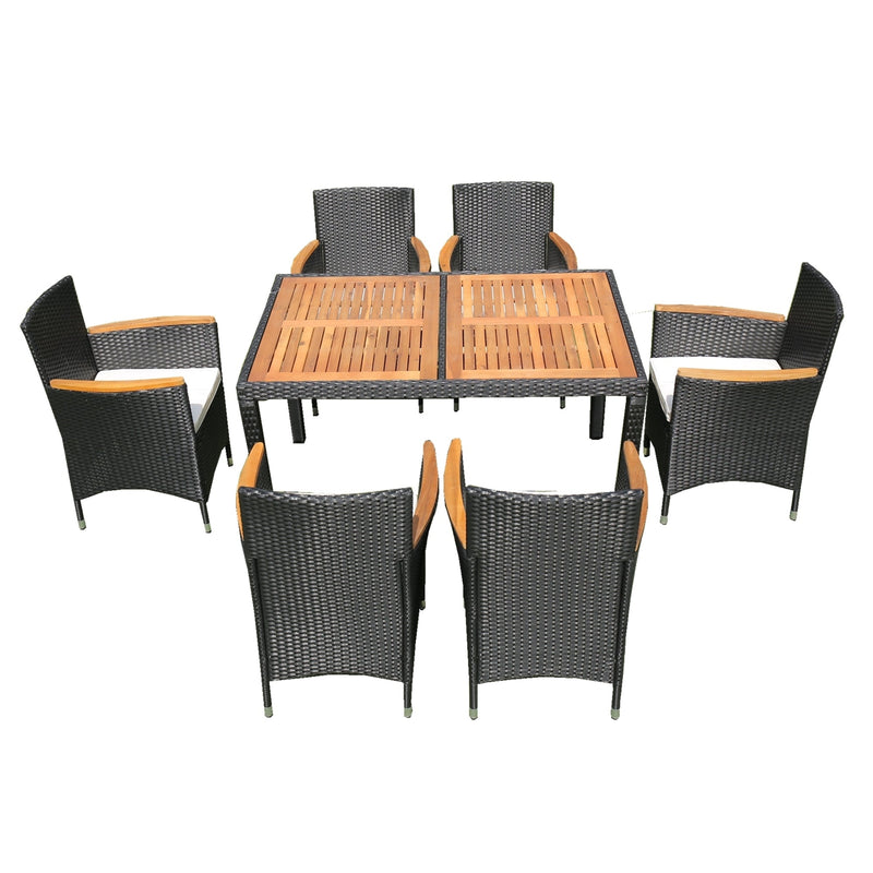 Walker Edison | 7 piece Outdoor Patio Wicker Dining Set Patio