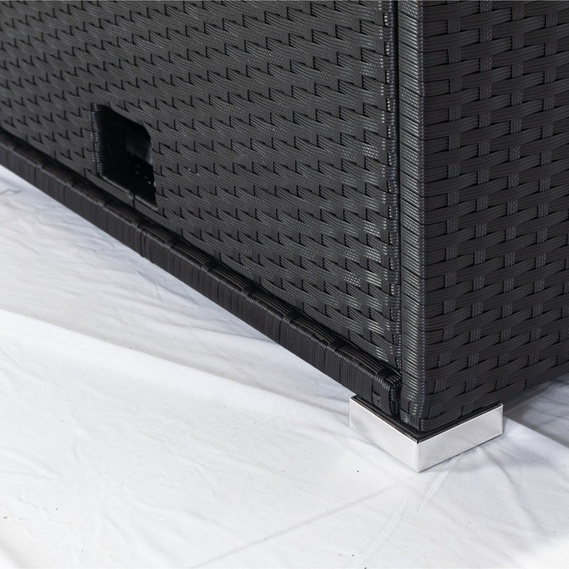 6 Pieces PE Rattan sectional Outdoor Furniture Cushioned Sofa Set with 3 Storage Under Seat Black Wicker + Dark Grey Cushion