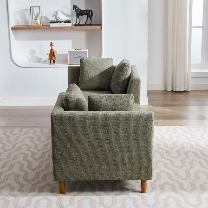 77.95'' Wide Modern Double-Sided Upholstered Chaise Lounge Indoor,Chenille Fabric Sleeper Sofa Couch With 4 Throw Pillows, Daybed with Rubberwood Legs For Living Room, Bedroom, Apartment,Green