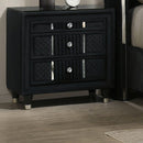 1 Piece Nightstand Upholstery Textured Look Luxurious Feel Drawer Fronts Crystal Style Knobs - Black by HouseOfZazla
