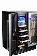 24" Wine Cooler Refrigerator - Dual Zone Built-in or Freestanding Fridge with Stainless Steel Tempered Glass Door and Temperature Memory Function
