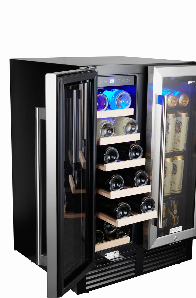 24" Wine Cooler Refrigerator - Dual Zone Built-in or Freestanding Fridge with Stainless Steel Tempered Glass Door and Temperature Memory Function