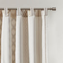 Cotton Printed Curtain Panel with Chenille Stripe and Lining Ivory 50x95