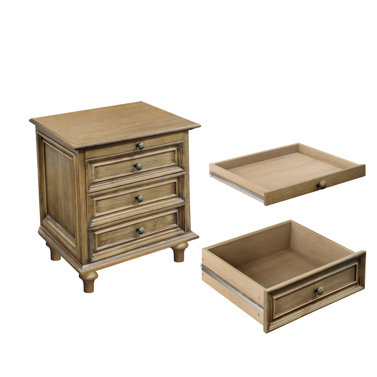 Farmhouse Nightstand with 4 Drawers and Hidden Pull-Out Shelf, Light Brown, photo 9 of 10