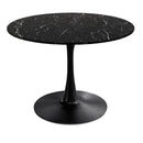 42.12" Modern Round Dining Table with Printed Black Marble Table Top, Metal Base Dining Table, End Table Leisure Coffee Table