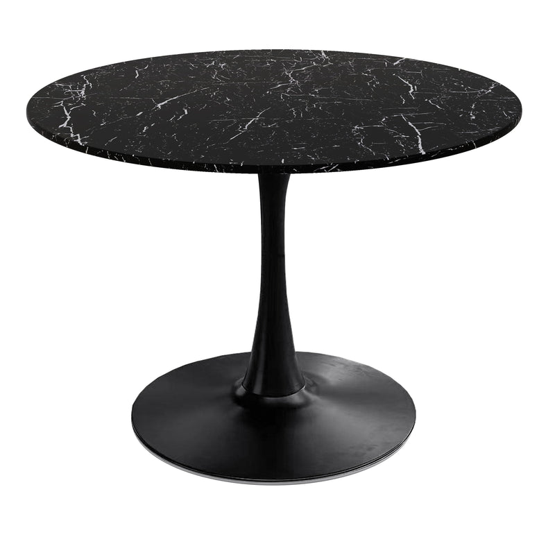 42.12" Modern Round Dining Table with Printed Black Marble Table Top, Metal Base Dining Table, End Table Leisure Coffee Table
