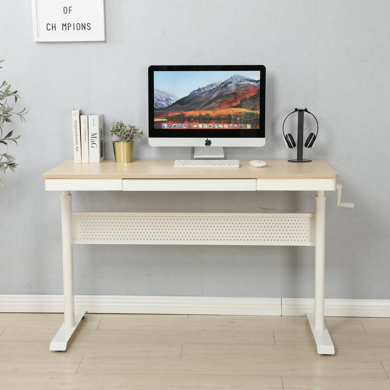 (Maple Tabletop) 48 x 24 InchesStanding Desk with Metal Drawer, Adjustable Height Stand up Desk, Sit Stand Home Office Desk, Ergonomic Workstation