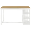 60"Lx30"W Solid Wood Farmhouse Counter Height Dining Table Set with 3-Tier Storage Shelves, Upholstered Dining Chairs for 4, 5-Piece, White