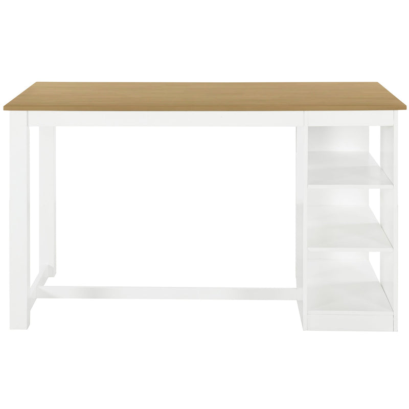 60"Lx30"W Solid Wood Farmhouse Counter Height Dining Table Set with 3-Tier Storage Shelves, Upholstered Dining Chairs for 4, 5-Piece, White